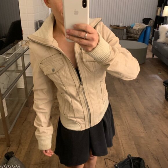 Genuine Leather Bomber Moto Jacket by Stradivarius Size XS 0 2 - Picture 2 of 11